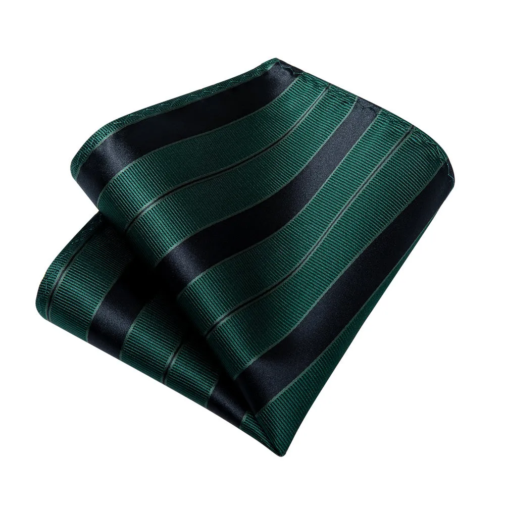Ties2you Hunter Green Tie Black Line Striped Men's Tie Hanky Cufflinks Set sold by Ties2You product image thumbnail 5