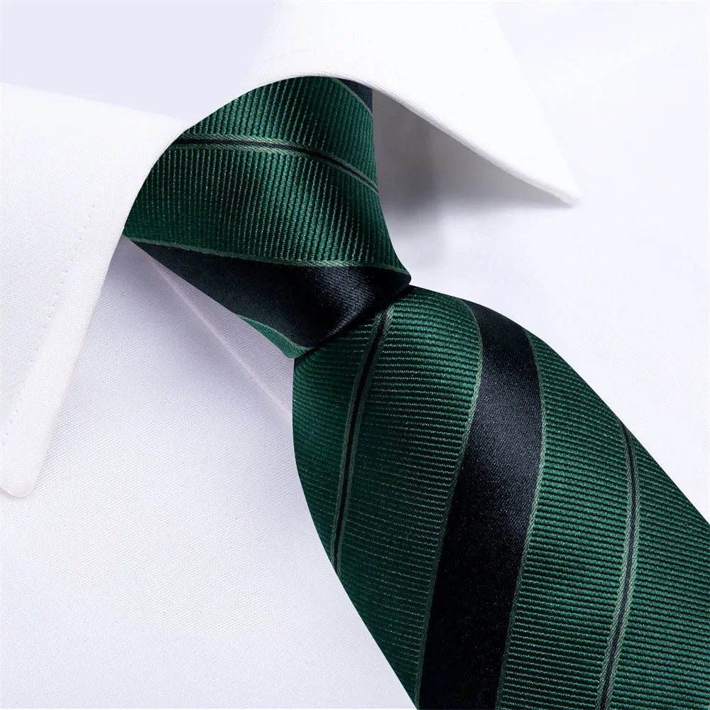 Ties2you Hunter Green Tie Black Line Striped Men's Tie Hanky Cufflinks Set sold by Ties2You product image thumbnail 3