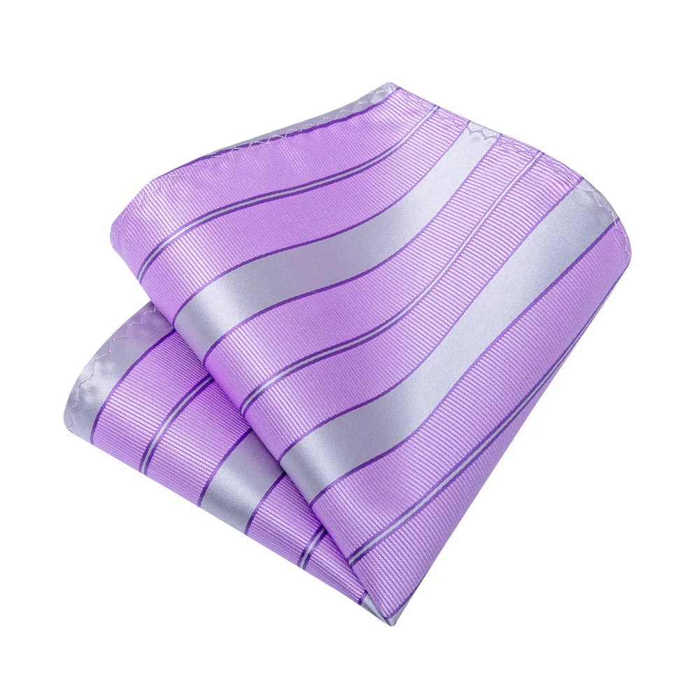 Ties2you Bright Purple Silver Striped Men's Tie Pocket Square Cufflinks Set sold by Ties2You product image thumbnail 4