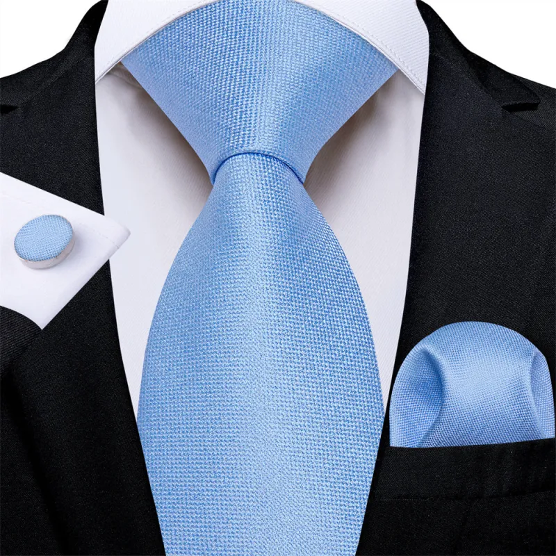 Ties2you Necktie Sky Blue Solid Men's Tie Hanky Cufflinks Set sold by Ties2You