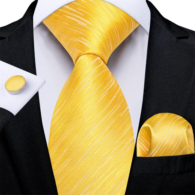 Ties2you Yellow Fine Striped Men's Tie Hanky Cufflinks Set made by Ties2You