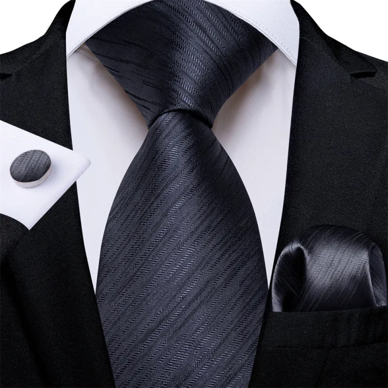 Ties2you Black Fine Striped Men's Tie Hanky Cufflinks Set sold by Ties2You