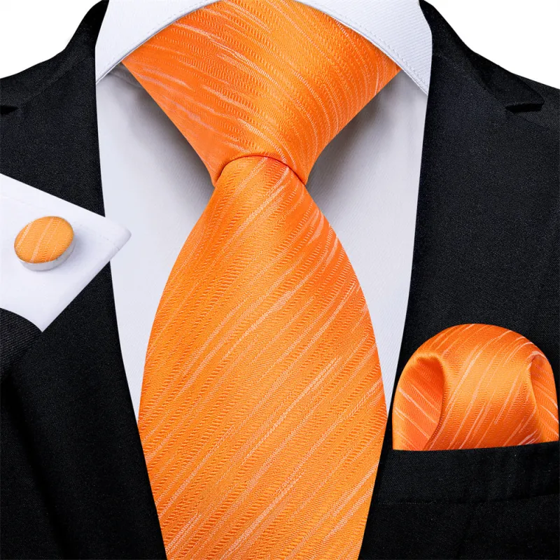 Ties2you Orange Fine Striped Men's Tie Hanky Cufflinks Set sold by Ties2You