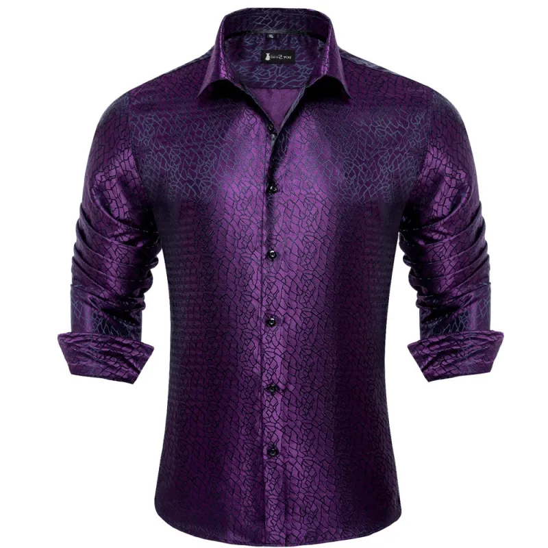 Ties2you Dark Purple Crack Novelty Button Up Silk Long Sleeve Men's Shirt sold by Ties2You