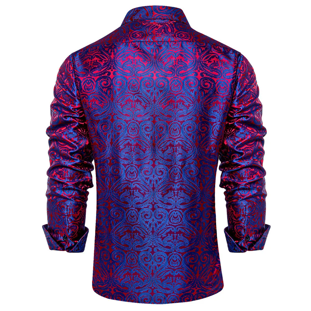 Ties2you Midnight Blue Red Paisley Button Up Silk Long Sleeve Men's Shirt sold by Ties2You product image thumbnail 3