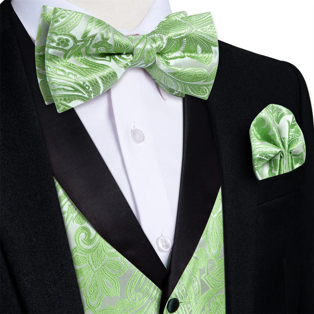 Ties2you Dress Vest Light Green Paisley Shawl Collar Silk Mens Waistcoat Tie Set sold by Ties2You product image thumbnail 2