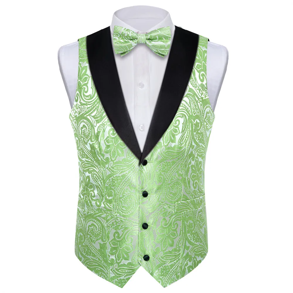 Ties2you Dress Vest Light Green Paisley Shawl Collar Silk Mens Waistcoat Tie Set sold by Ties2You product image thumbnail 4