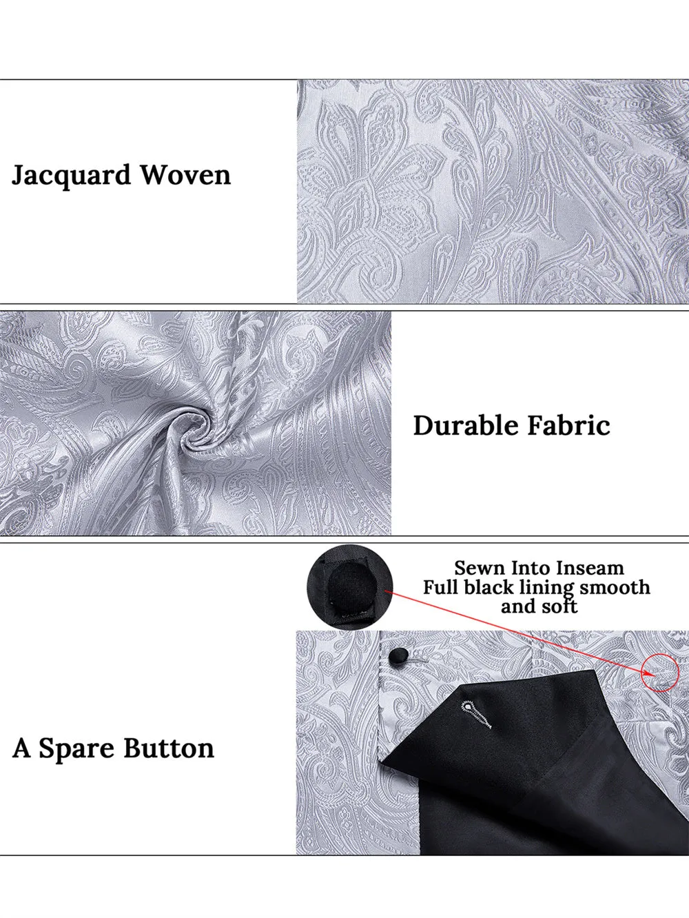 Ties2you Dress Vest Silver Paisley Shawl Collar Silk Mens Waistcoat Tie Set sold by Ties2You product image thumbnail 5