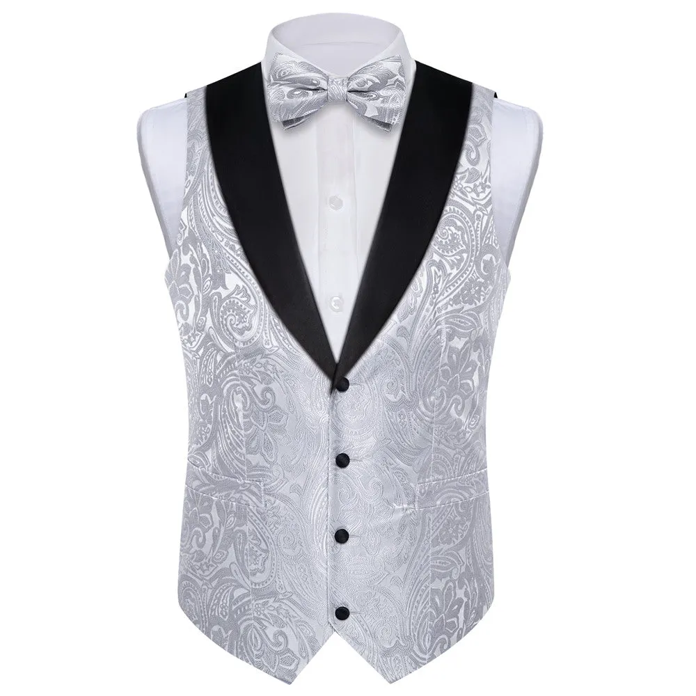 Ties2you Dress Vest Silver Paisley Shawl Collar Silk Mens Waistcoat Tie Set sold by Ties2You product image thumbnail 4