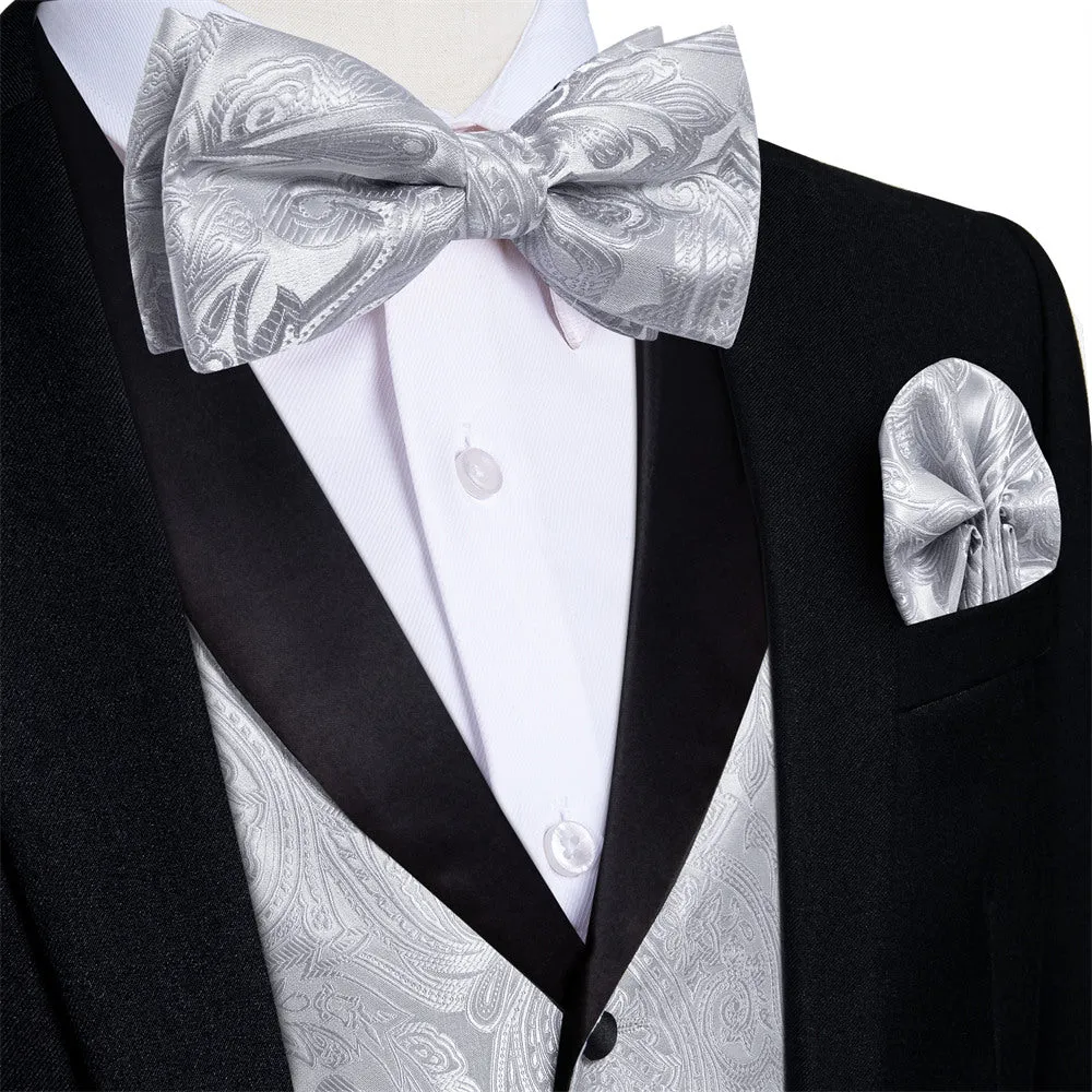 Ties2you Dress Vest Silver Paisley Shawl Collar Silk Mens Waistcoat Tie Set sold by Ties2You product image thumbnail 2