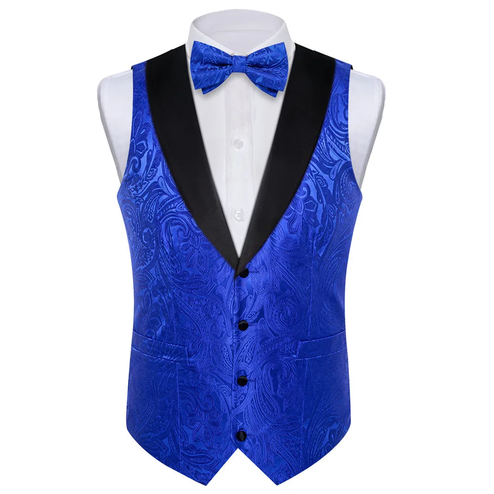 Ties2you Dress Vest Royal Blue Paisley Shawl Collar Silk Mens Waistcoat Tie Set sold by Ties2You product image thumbnail 4