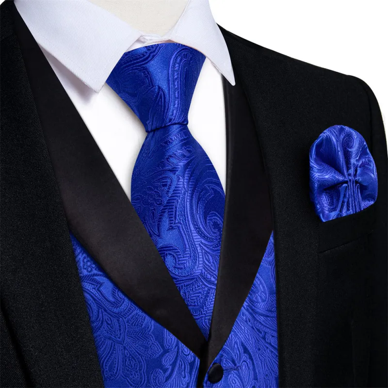 Ties2you Dress Vest Royal Blue Paisley Shawl Collar Silk Mens Waistcoat Tie Set sold by Ties2You