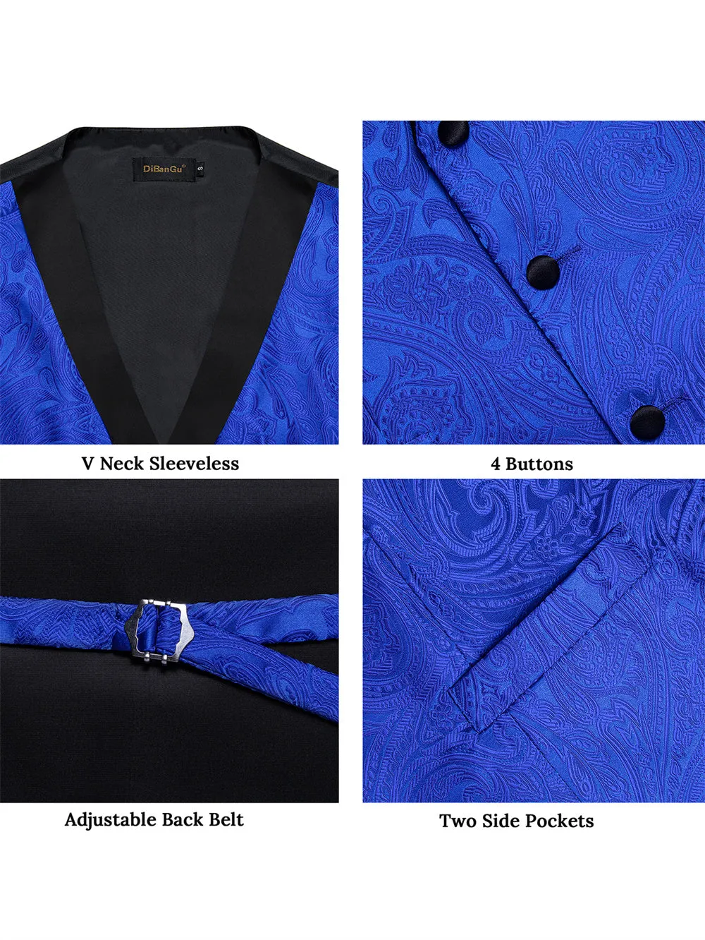 Ties2you Dress Vest Royal Blue Paisley Shawl Collar Silk Mens Waistcoat Tie Set sold by Ties2You product image thumbnail 5