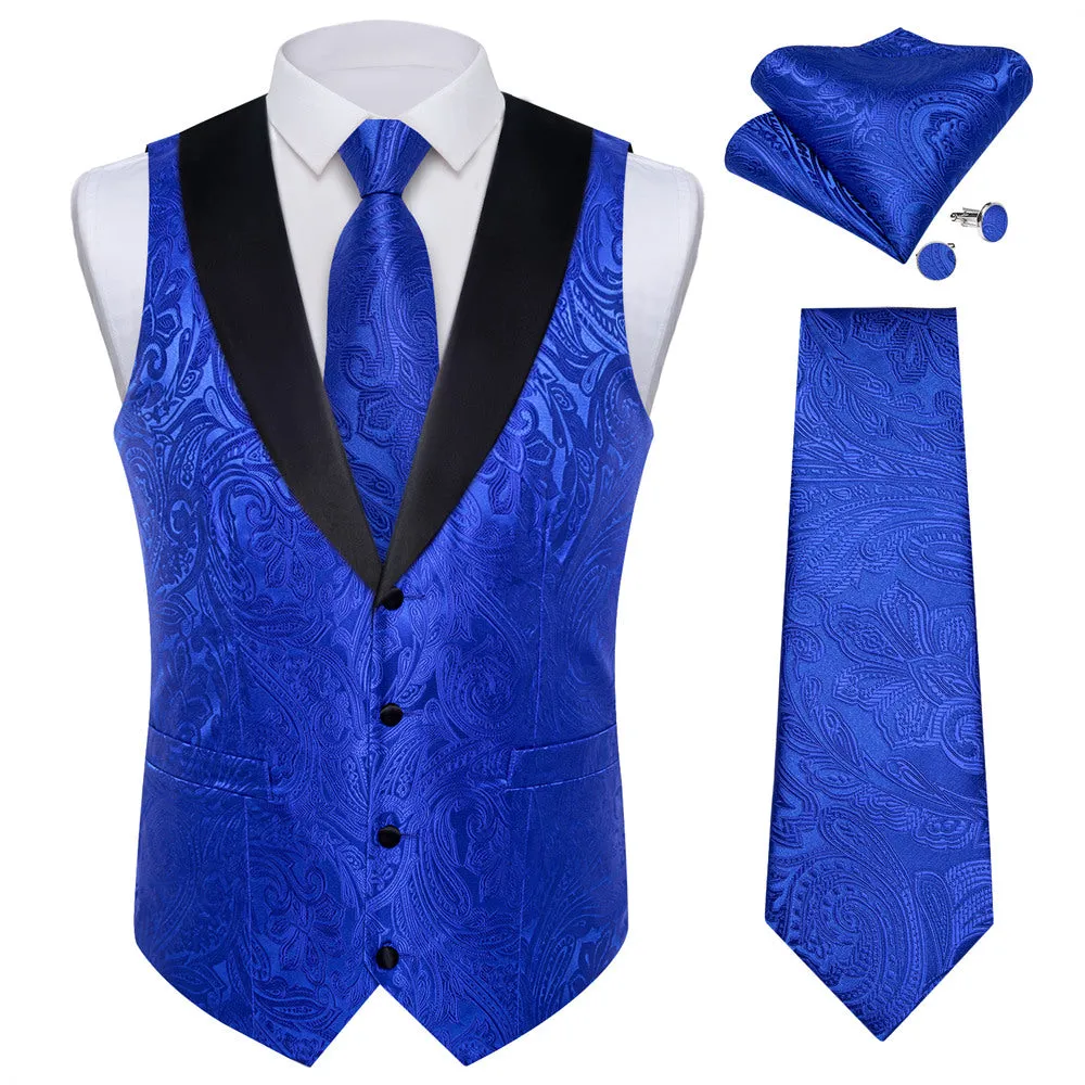 Ties2you Dress Vest Royal Blue Paisley Shawl Collar Silk Mens Waistcoat Tie Set sold by Ties2You product image thumbnail 3