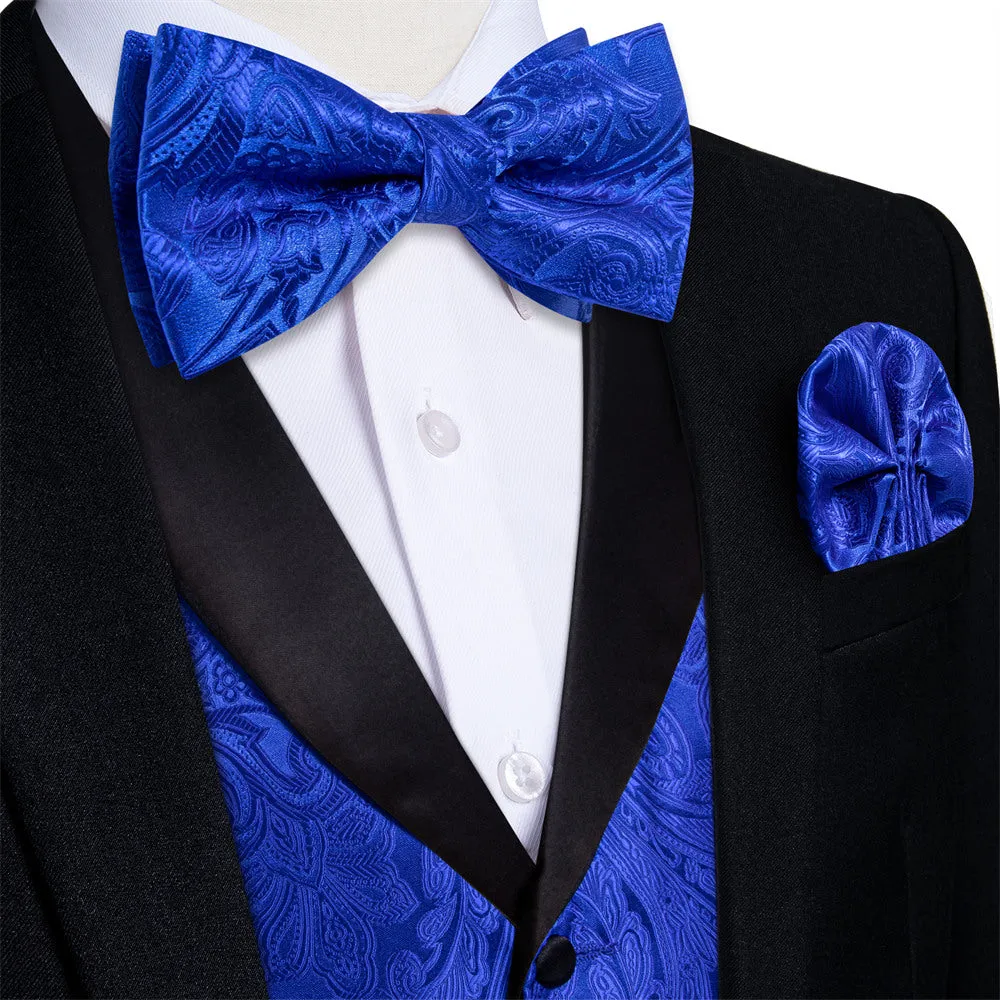 Ties2you Dress Vest Royal Blue Paisley Shawl Collar Silk Mens Waistcoat Tie Set sold by Ties2You product image thumbnail 2