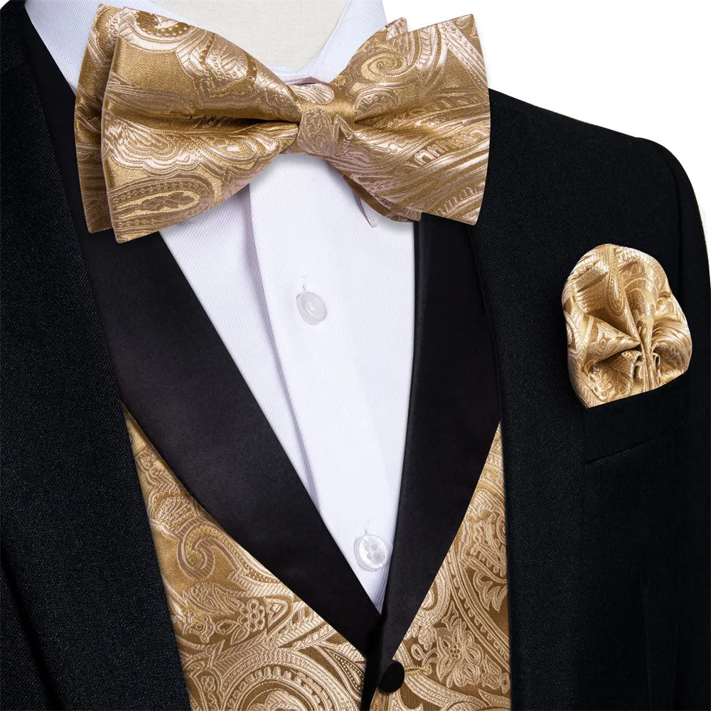 Ties2you Dress Vest Champagne Paisley Shawl Collar Silk Mens Waistcoat Tie Set sold by Ties2You product image thumbnail 2