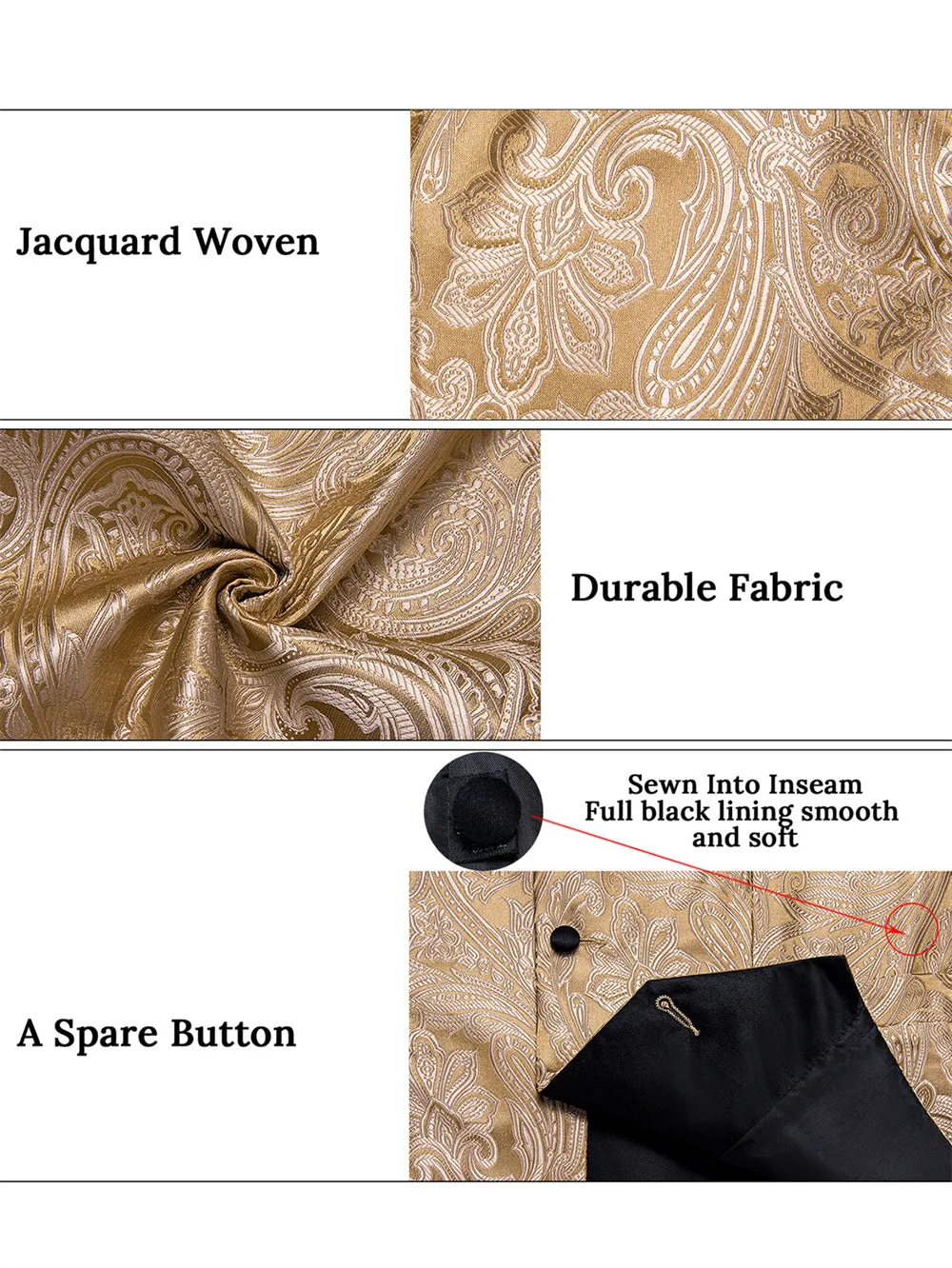 Ties2you Dress Vest Champagne Paisley Shawl Collar Silk Mens Waistcoat Tie Set sold by Ties2You product image thumbnail 5