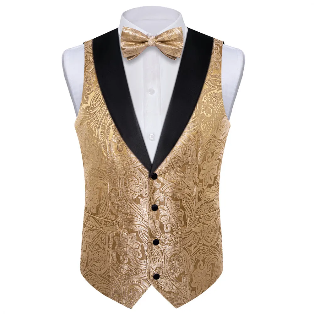 Ties2you Dress Vest Champagne Paisley Shawl Collar Silk Mens Waistcoat Tie Set sold by Ties2You product image thumbnail 4
