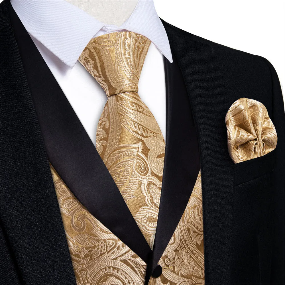 Ties2you Dress Vest Champagne Paisley Shawl Collar Silk Mens Waistcoat Tie Set sold by Ties2You