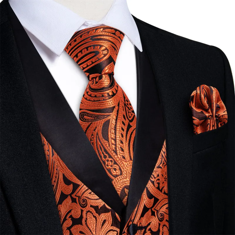 Ties2you Dress Vest Brown Paisley Shawl Collar Silk Mens Waistcoat Tie Set sold by Ties2You