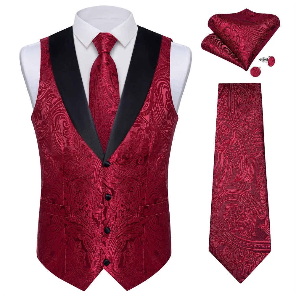 Ties2you Dress Vest Burgundy Paisley Shawl Collar Silk Mens Waistcoat Tie Set sold by Ties2You product image thumbnail 3