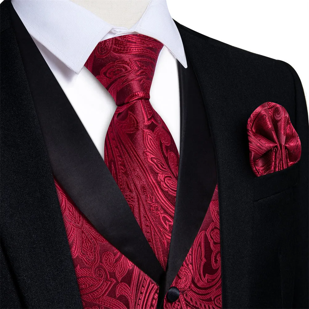 Ties2you Dress Vest Burgundy Paisley Shawl Collar Silk Mens Waistcoat Tie Set sold by Ties2You