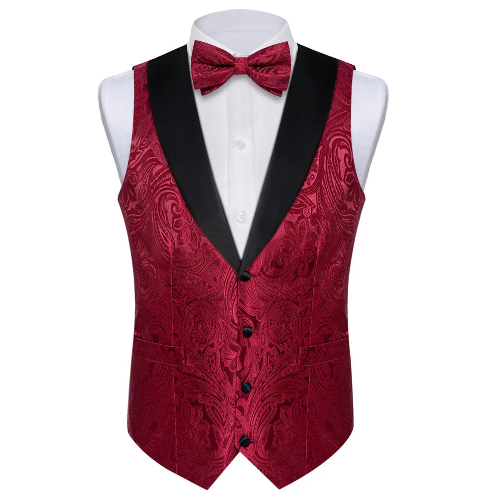Ties2you Dress Vest Burgundy Paisley Shawl Collar Silk Mens Waistcoat Tie Set sold by Ties2You product image thumbnail 4