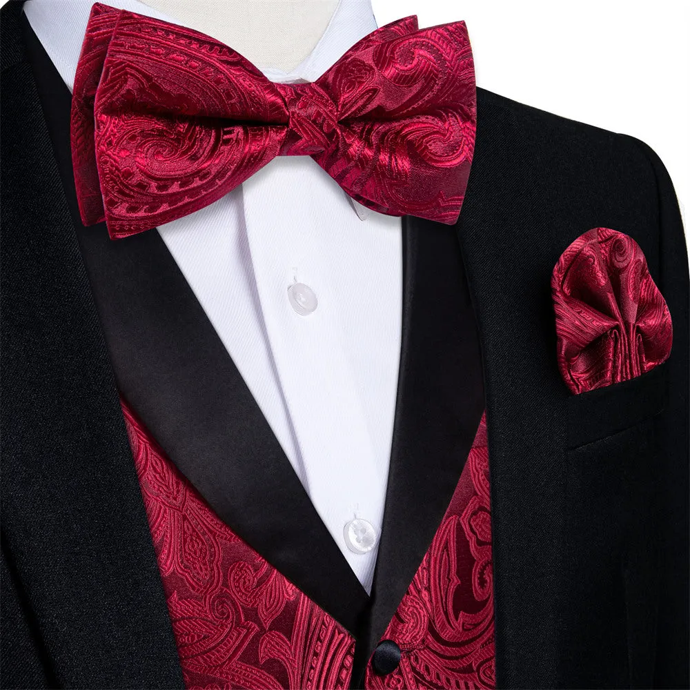 Ties2you Dress Vest Burgundy Paisley Shawl Collar Silk Mens Waistcoat Tie Set sold by Ties2You product image thumbnail 2