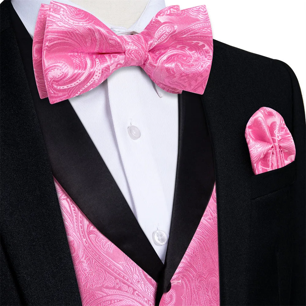Ties2you Dress Vest Rose Pink Paisley Shawl Collar Silk Mens Waistcoat Tie Set sold by Ties2You product image thumbnail 2