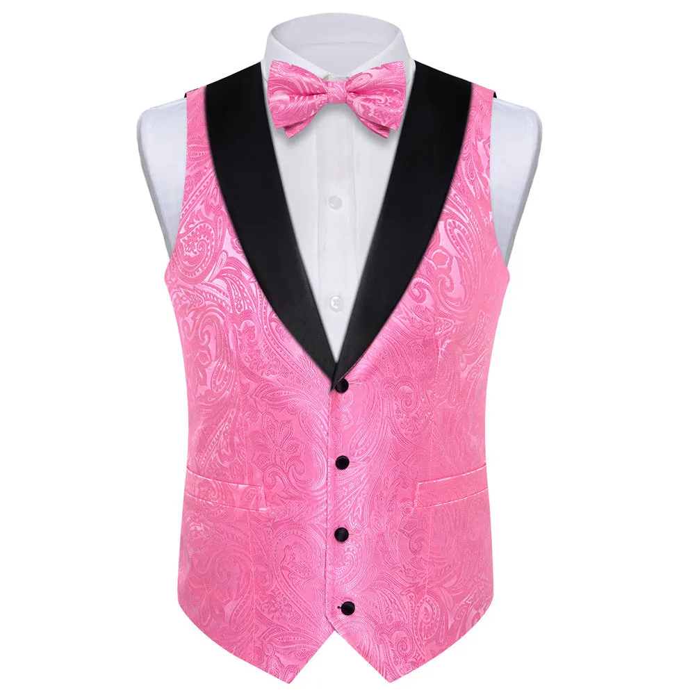 Ties2you Dress Vest Rose Pink Paisley Shawl Collar Silk Mens Waistcoat Tie Set sold by Ties2You product image thumbnail 4