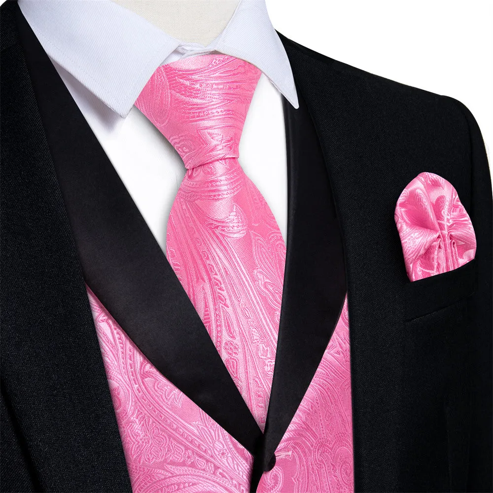 Ties2you Dress Vest Rose Pink Paisley Shawl Collar Silk Mens Waistcoat Tie Set sold by Ties2You