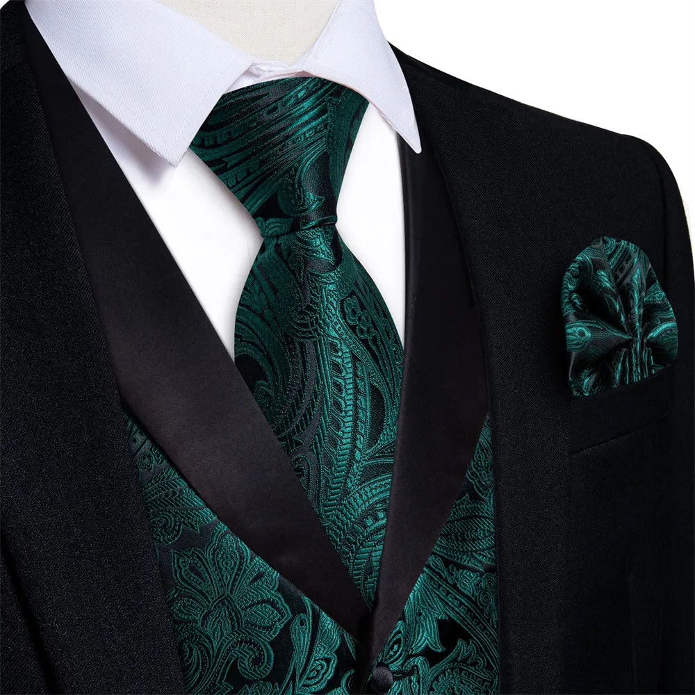 Ties2you Dress Vest Dark Green Paisley Shawl Collar Silk Mens Waistcoat Tie Set sold by Ties2You