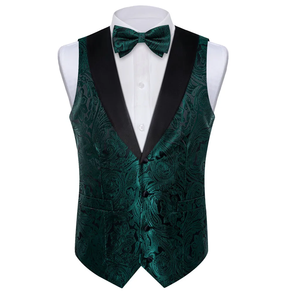 Ties2you Dress Vest Dark Green Paisley Shawl Collar Silk Mens Waistcoat Tie Set sold by Ties2You product image thumbnail 4