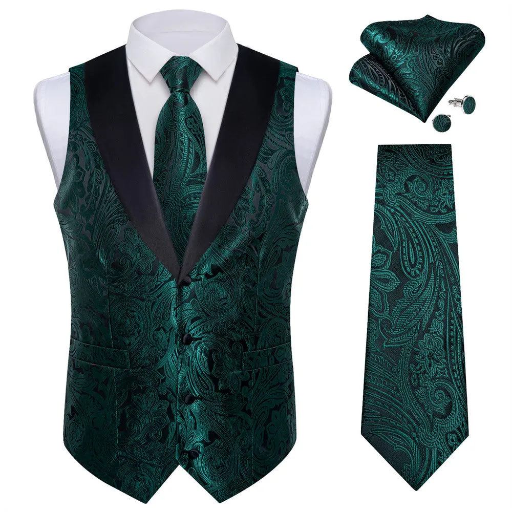 Ties2you Dress Vest Dark Green Paisley Shawl Collar Silk Mens Waistcoat Tie Set sold by Ties2You product image thumbnail 3