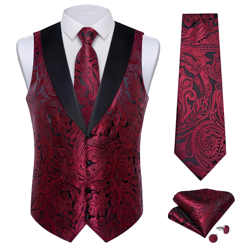 Ties2you Dress Vest Burgundy Paisley Shawl Collar Silk Mens Waistcoat Tie Set sold by Ties2You product image thumbnail 3