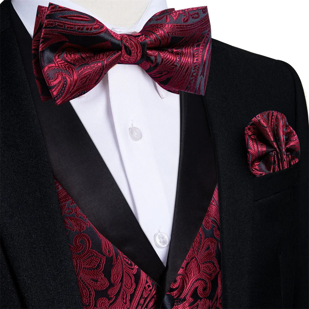 Ties2you Dress Vest Burgundy Paisley Shawl Collar Silk Mens Waistcoat Tie Set sold by Ties2You product image thumbnail 2