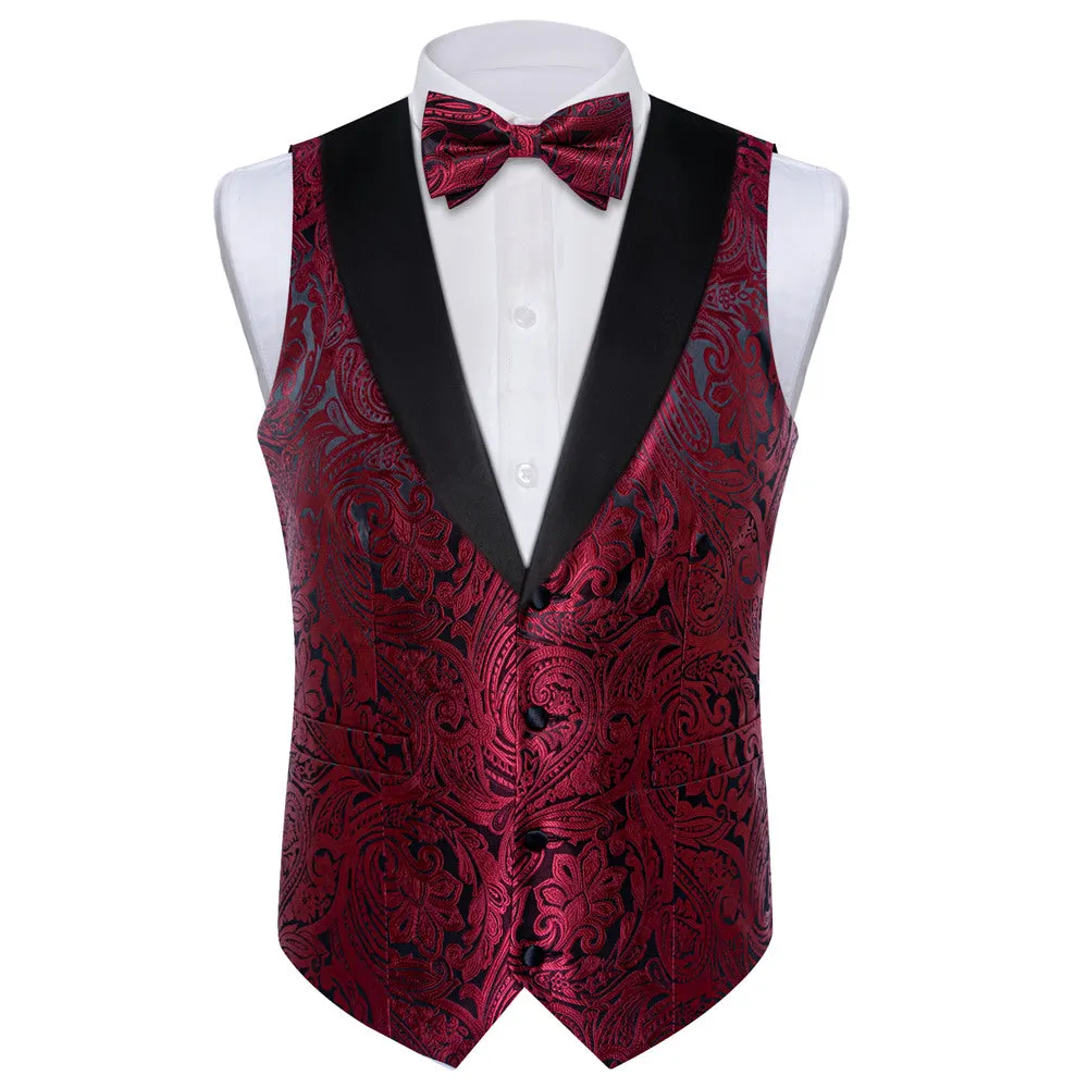 Ties2you Dress Vest Burgundy Paisley Shawl Collar Silk Mens Waistcoat Tie Set sold by Ties2You product image thumbnail 4