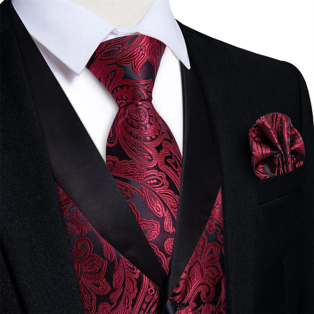 Ties2you Dress Vest Burgundy Paisley Shawl Collar Silk Mens Waistcoat Tie Set sold by Ties2You