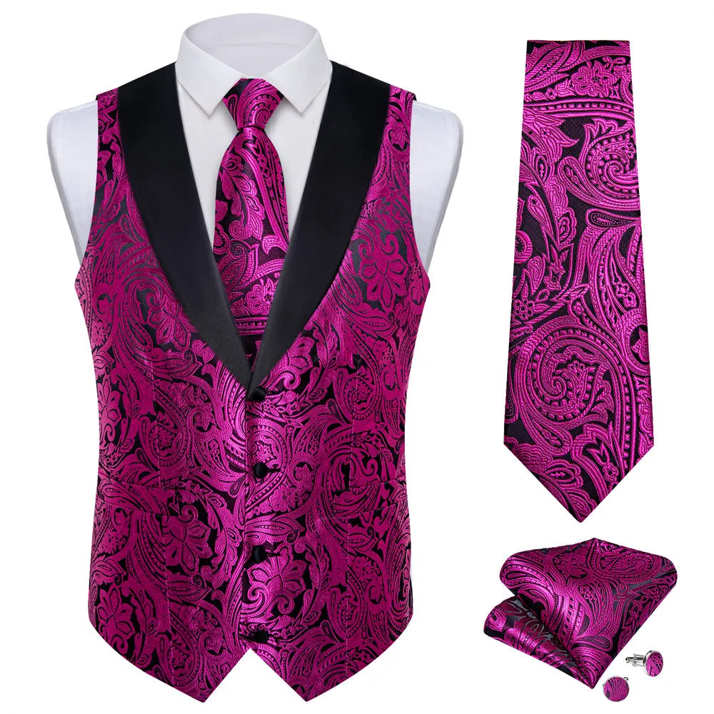 Ties2you Dress Vest Bright Purple Paisley Shawl Collar Silk Mens Waistcoat Tie Set sold by Ties2You product image thumbnail 3