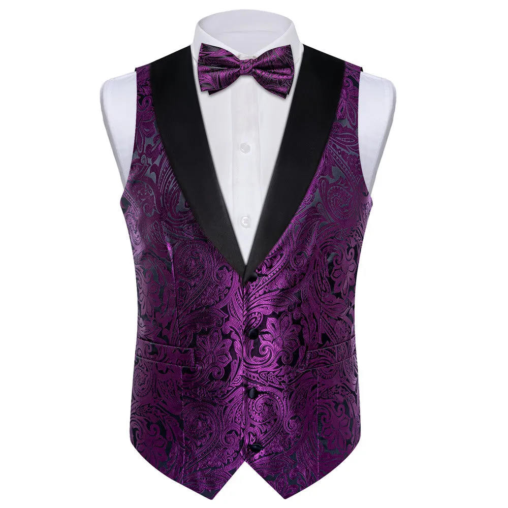 Ties2you Dress Vest Dark Purple Paisley Shawl Collar Silk Mens Waistcoat Tie Set sold by Ties2You product image thumbnail 4