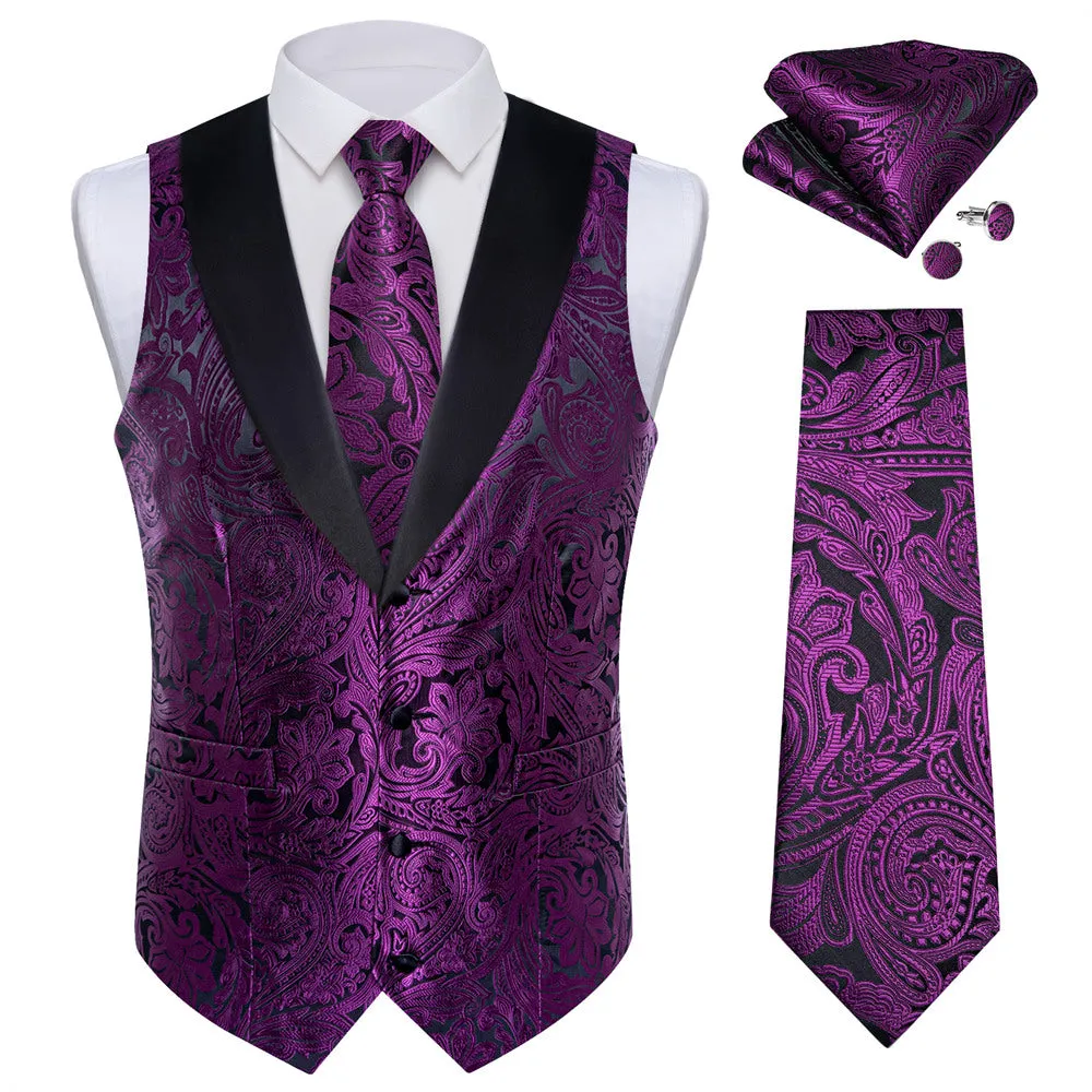 Ties2you Dress Vest Dark Purple Paisley Shawl Collar Silk Mens Waistcoat Tie Set sold by Ties2You product image thumbnail 3