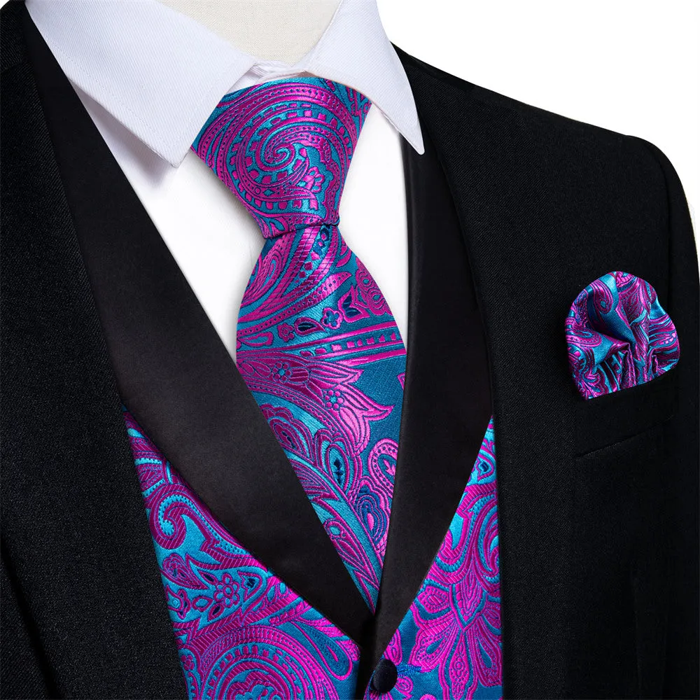 Ties2you Dress Vest Purple Blue Paisley Shawl Collar Silk Mens Waistcoat Tie Set sold by Ties2You
