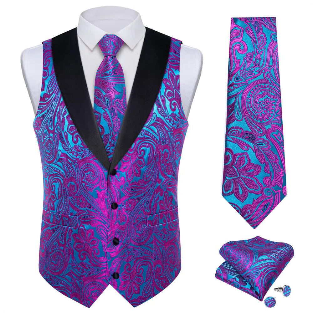 Ties2you Dress Vest Purple Blue Paisley Shawl Collar Silk Mens Waistcoat Tie Set sold by Ties2You product image thumbnail 3