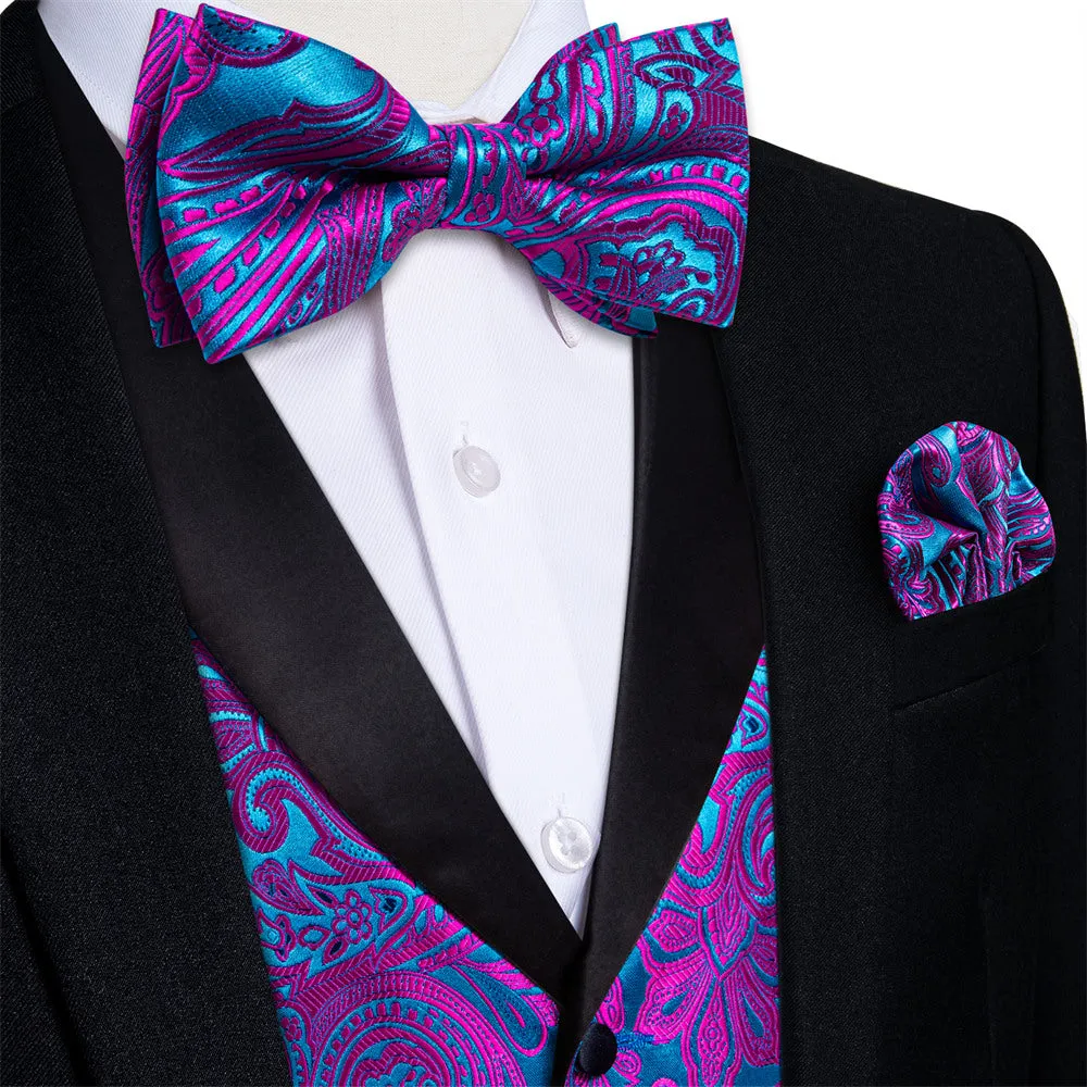 Ties2you Dress Vest Purple Blue Paisley Shawl Collar Silk Mens Waistcoat Tie Set sold by Ties2You product image thumbnail 2
