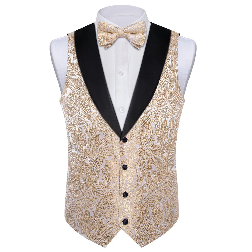 Ties2you Dress Vest Champagne Paisley Shawl Collar Silk Mens Waistcoat Tie Set sold by Ties2You product image thumbnail 4
