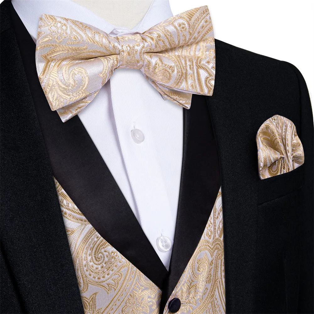 Ties2you Dress Vest Champagne Paisley Shawl Collar Silk Mens Waistcoat Tie Set sold by Ties2You product image thumbnail 2