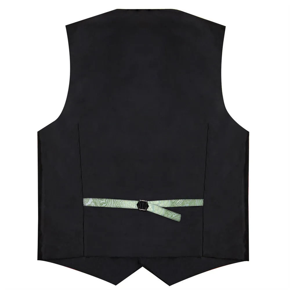 Ties2you Dress Vest Light Sage Green Paisley Shawl Collar Silk Mens Waistcoat Tie Set sold by Ties2You product image thumbnail 5