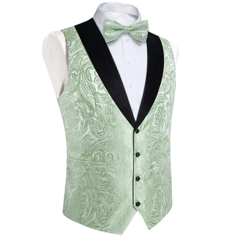 Ties2you Dress Vest Light Sage Green Paisley Shawl Collar Silk Mens Waistcoat Tie Set sold by Ties2You product image thumbnail 4
