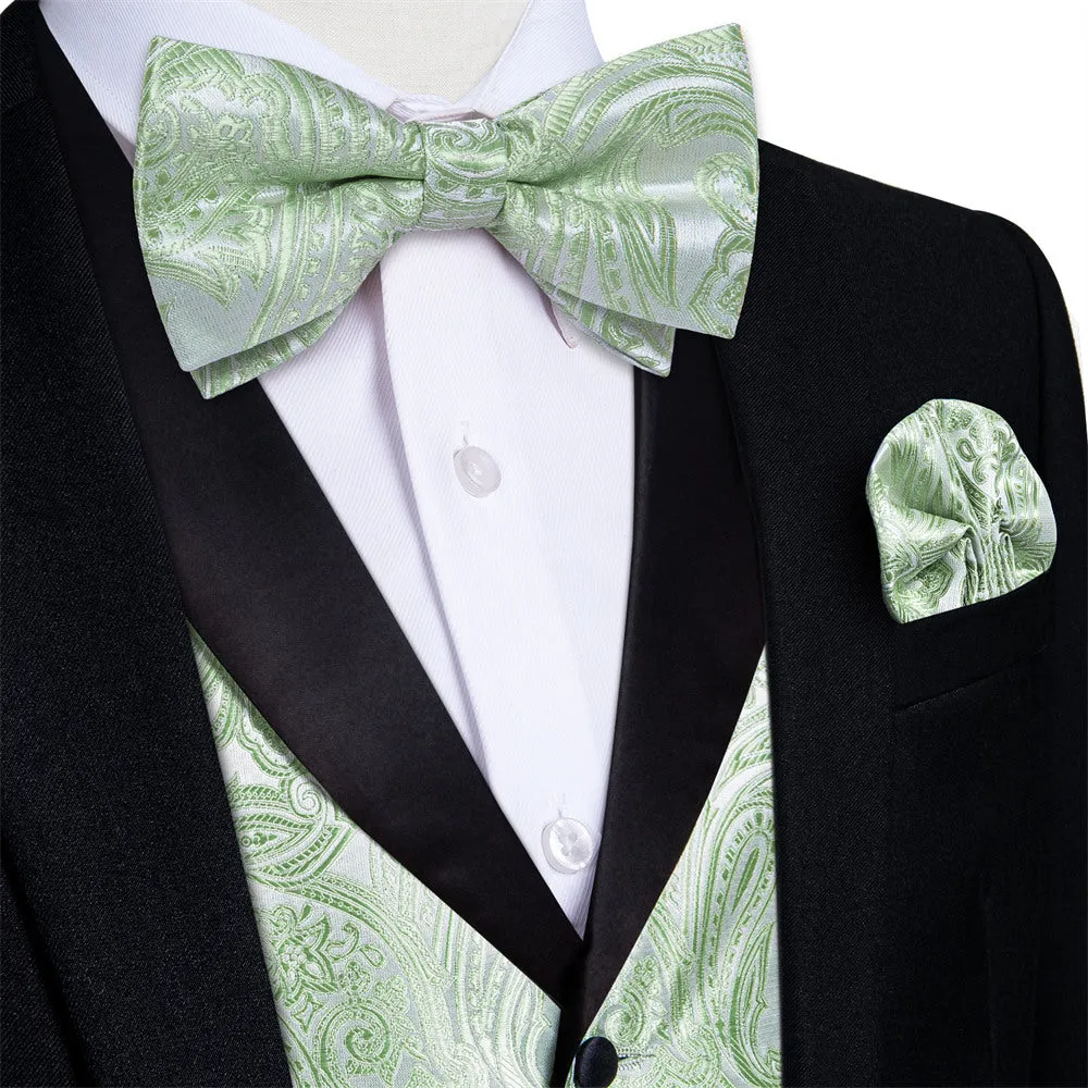 Ties2you Dress Vest Light Sage Green Paisley Shawl Collar Silk Mens Waistcoat Tie Set sold by Ties2You product image thumbnail 2
