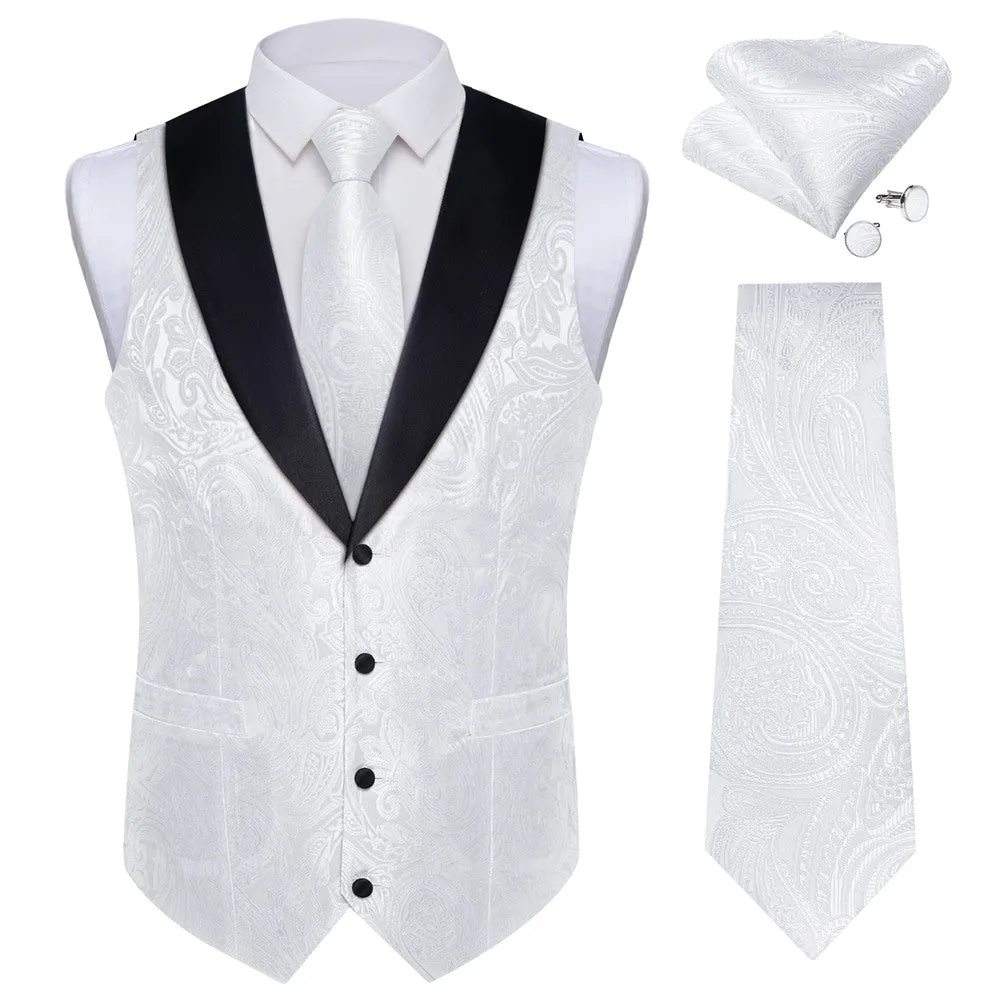 Ties2you Dress Vest White Paisley Shawl Collar Silk Mens Waistcoat Tie Set sold by Ties2You product image thumbnail 3